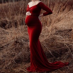 Emerlie SewTrendy Maternity Gown - Slim fit with small train. Off the shoulder